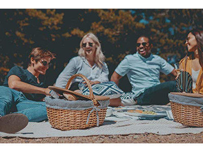 Cesta de Hierba Marina Pequeña Equipo y Accesorios de Picnic Conjunto con Tapa de Madera