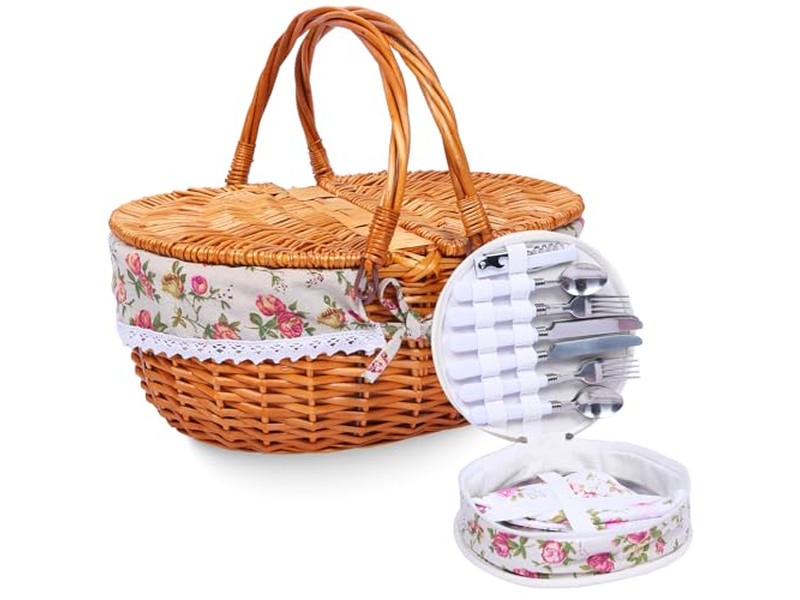 Cesta de Picnic de Bambú con Mesa Mini de Red Cestas Llenas para Manualidades Lindas