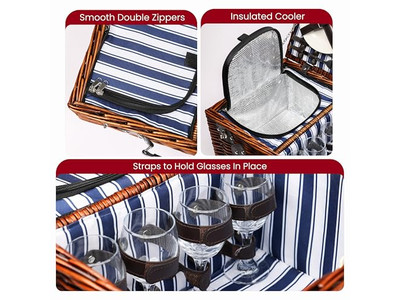 Cesta de Picnic de Algodón para Niños Plástico Portátil Aislada con Tapa de Madera Hongo