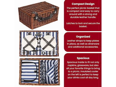 Cesta de Picnic de Algodón para Niños Plástico Portátil Aislada con Tapa de Madera Hongo