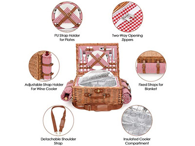 Cesta de Picnic de Tamaño Familiar para 4 Personas Cestas al Por Mayor de Ratán Sauce XXL