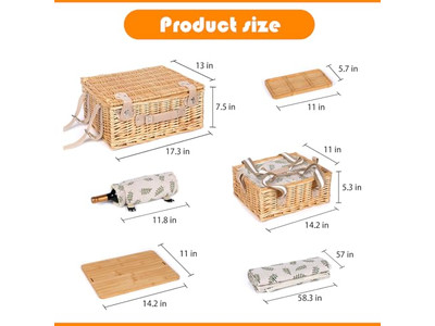 Cesta de Picnic de Juguete para Niños de 1 Año Cestas de Ratán Personalizadas Alfombra y Conjuntos de Regalo