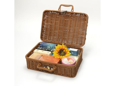 Cesta de Picnic de Mimbre Púrpura para Una Persona Portátil Manta Bambú Vacía Moderna