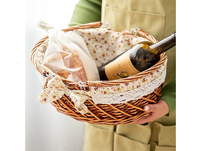 Cesta de Mimbre con Forro Picnic de Verano Platos de Plástico para 4 Personas