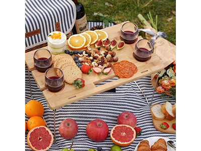 Cesta de Picnic de Madera Tejida Utensilios Aislados Conjunto de Cuero Personalizado Económico para 2